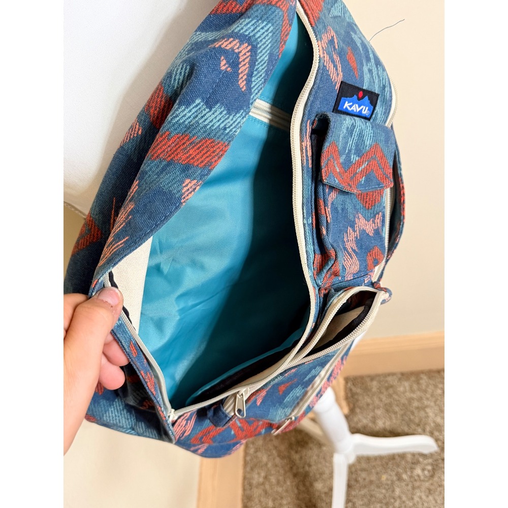 KAVU Rope Bag Blue Orange Southwestern Geometric Canvas Sling Backpack - Picture 5 of 5